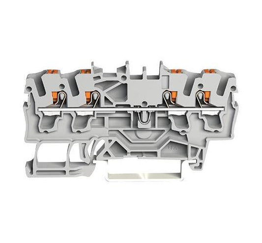 4 Conductor Through Terminal Block with Push Button and Test Port, 800V, 24A, 22AWG to 12AWG,  Grey - 2202-1401