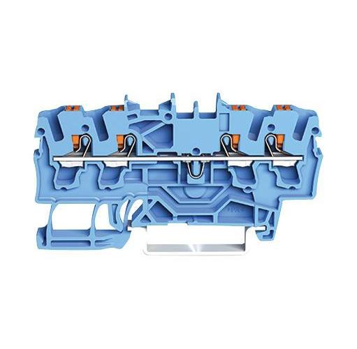 4 Conductor Through Terminal Block with Push Button and Test Port, 800V, 24A, 22AWG to 12AWG,  Blue - 2202-1404