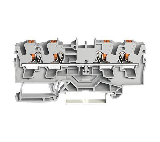 4 Conductor Through Terminal Block with Push Button and Test Port, 800V, 32A, 20AWG to 12AWG, DIN Rail, Grey - 2204-1401