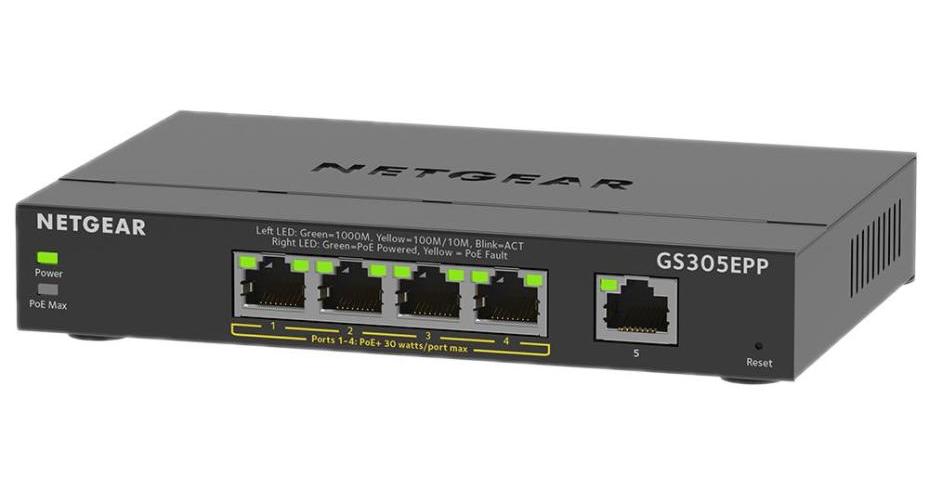 5 Port PoE+ Ethernet Plus Gigabit Managed Switch, 120W PoE Budget - GS305EPP-100UKS