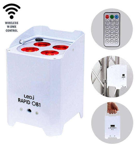 4x12W Rechargeable LED W-DMX Uplighter RGBWAUV with IR, White - LEDJ352A