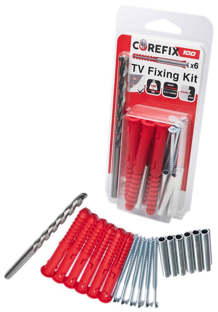 Corefix 100 Heavy Duty Dot &amp; Dab TV Wall Fixing Kit with 10mm Drill Bit, 6 Pack - COREFIX TV KIT