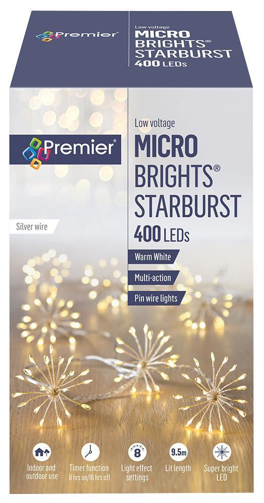 400 LED Micro Starburst Light with Silver Wire, Multi-Action, Warm White - LV201451WW