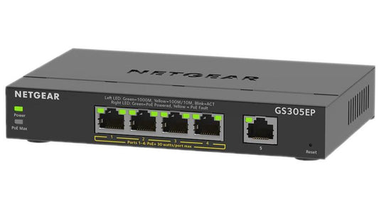 5 Port PoE+ Ethernet Plus Gigabit Managed Switch, 63W PoE Budget - GS305EP-100UKS