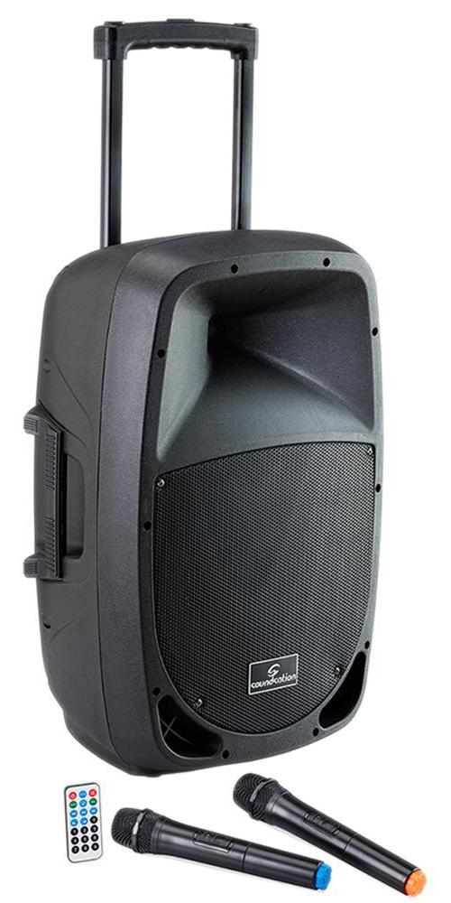 15" Portable Speaker 400W with USB/SD/BT &amp; 2x VHF Mic - GO-SOUND 15AMW