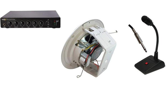 60W Background Music System with Paging Mic & 8x Ceiling Speakers - 09-0002-000