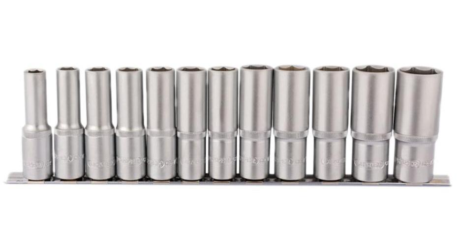 1/2" Square Drive Deep Sockets on Metal Rail, 12 Piece - 16403