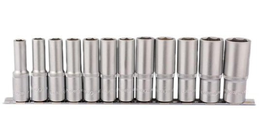 1/2" Square Drive Deep Sockets on Metal Rail, 12 Piece - 16403