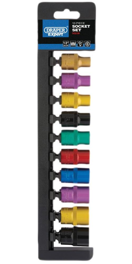 1/2" Square Drive Coloured Socket Set, 10 Piece - 50493