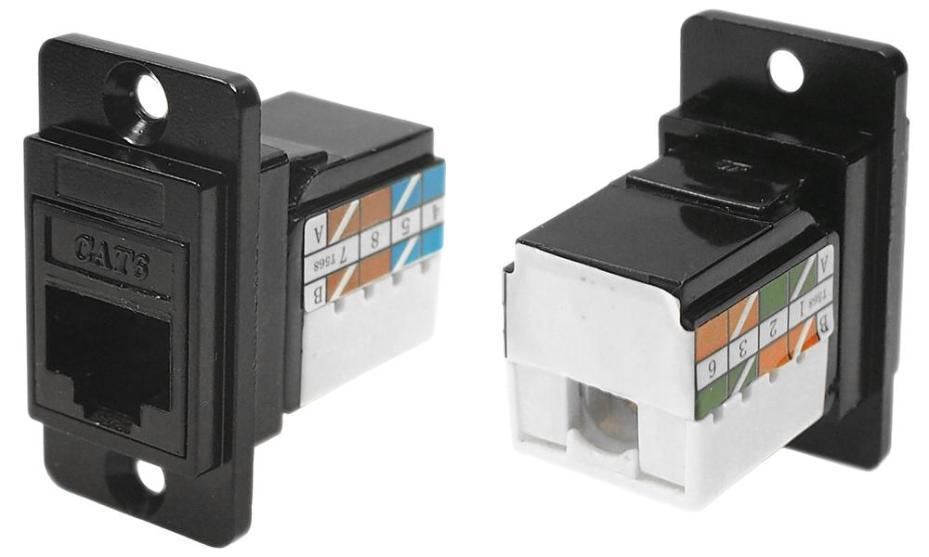 Dual Entry Slim RJ45 CAT 6 to IDC Feedthrough Connector, Black, Metal ...