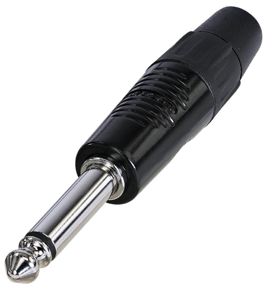 6.35mm 1/4" Mono Jack Plug,  Black, Tin Plated Contacts - RP2C-BAG