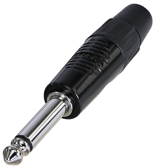 6.35mm 1/4" Mono Jack Plug,  Black, Tin Plated Contacts - RP2C-BAG