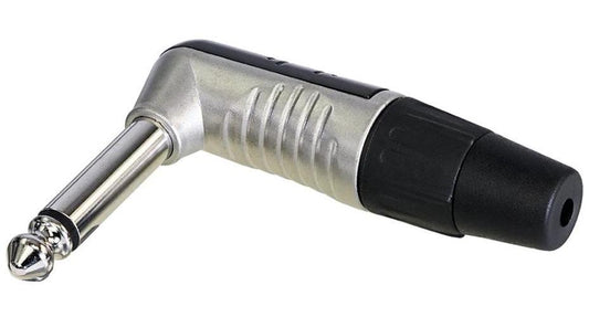 6.35mm 1/4" Mono Jack Plug, 90 Degree, Nickel, Tin Plated Contatcs - RP2RC