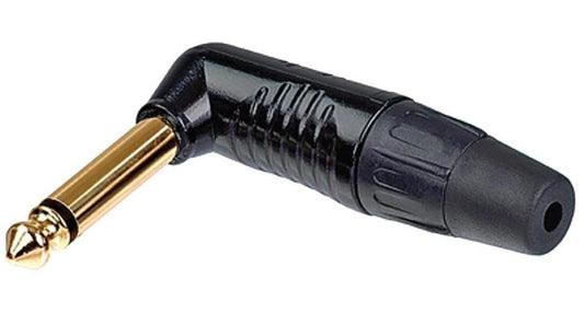 6.35mm 1/4" Mono Jack Plug, 90 Degree,  Black, Gold Contatcs - RP2RC-B