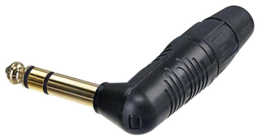 6.35mm 1/4" Stereo Jack Plug, 90 Degree,  Black, Gold Contatcs - RP3RC-B