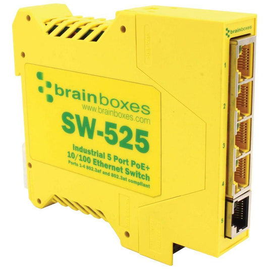 5 Port Industrial Unmanaged PoE+ Fast Ethernet Switch, DIN Mountable - SW-525