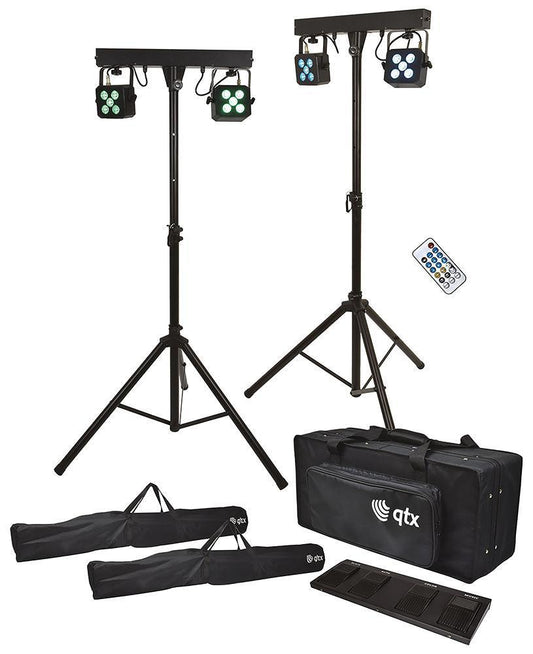 4x50W Par Can RGBW 2x Bar Set with Stands, IR & Foot Control - STEREO BAR