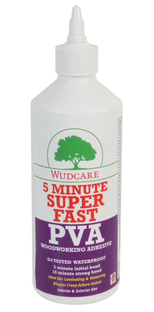 5 Minute Superfast PVA Waterproof Woodworking Adhesive, 500ml - WCFPVA500