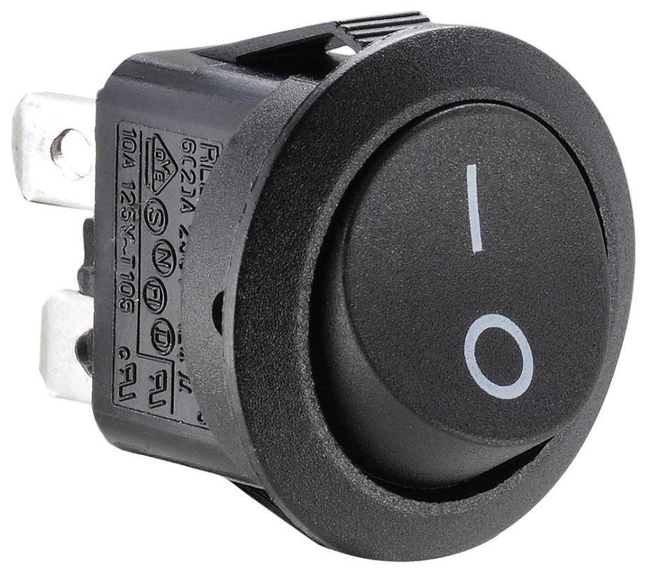 Round Rocker Switch, On / Off, DPST, Latching, I/O Markings, 250V AC ...