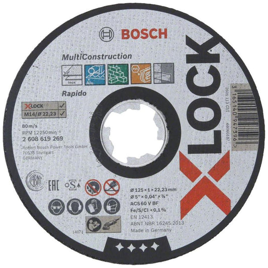 5" (125mm x 1mm x 22.23mm) Angle Grinder X-LOCK Multi Construction Cutting Disc - 2608619269