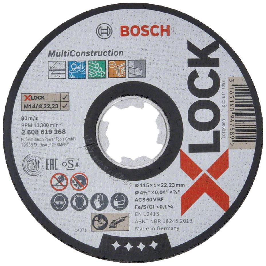 4 1/2" (115mm x 1mm x 22.23mm) Angle Grinder X-LOCK Multi Construction Cutting Disc - 2608619268