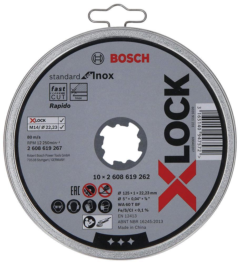 5" (125mm x 1mm x 22.23mm) Angle Grinder X-LOCK Inox Cutting Discs, 10 Pack - 2608619267