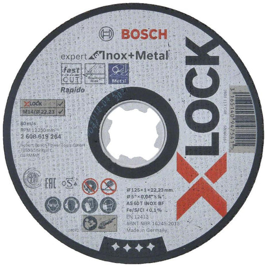 5" (125mm x 1mm x 22.23mm) Angle Grinder X-LOCK Expert for Inox & Metal Cutting Disc - 2608619264