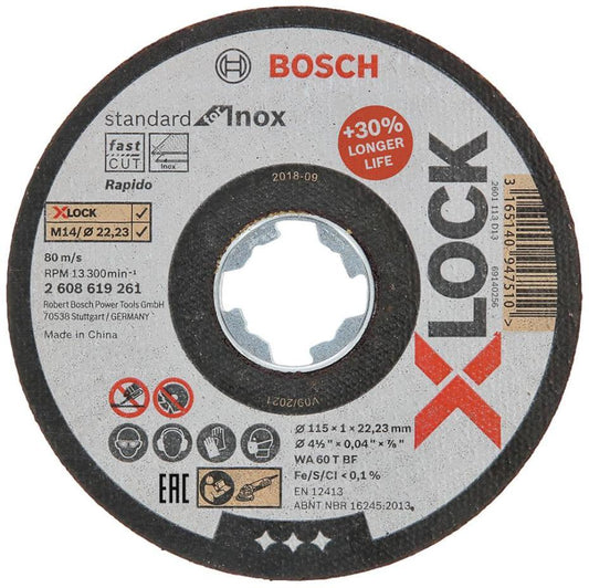 4 1/2" (115mm x 1mm x 22.23mm) Angle Grinder X-LOCK Inox Cutting Disc - 2608619261