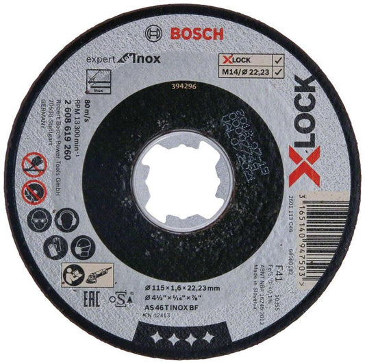 4 1/2" (115mm x 1.6mm x 22.23mm) Angle Grinder X-LOCK Expert for Inox Cutting Disc - 2608619260