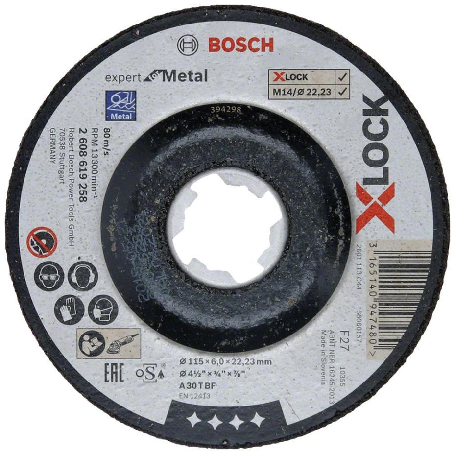 4 1/2" (115mm x 6mm x 22.23mm) Angle Grinder X-LOCK Expert for Metal Grinding Depressed Disc - 2608619258