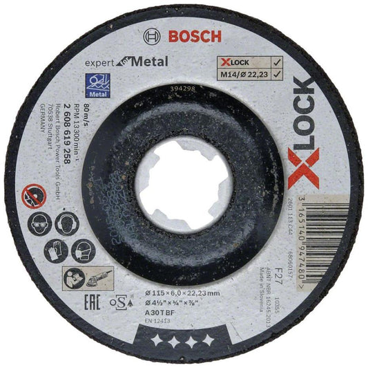 4 1/2" (115mm x 6mm x 22.23mm) Angle Grinder X-LOCK Expert for Metal Grinding Depressed Disc - 2608619258