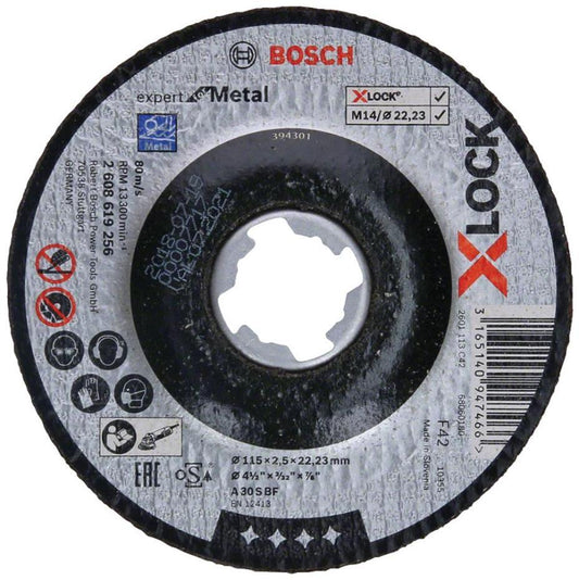 4 1/2" (115mm x 2.5mm x 22.23mm) Angle Grinder X-LOCK Expert for Metal Cutting Depressed Disc - 2608619256