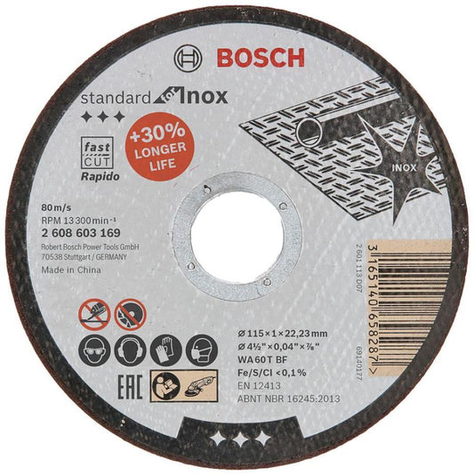 4 1/2" (115mm x 1mm x 22.23mm) Angle Grinder Inox Rapido Cutting Disc - 2608603169