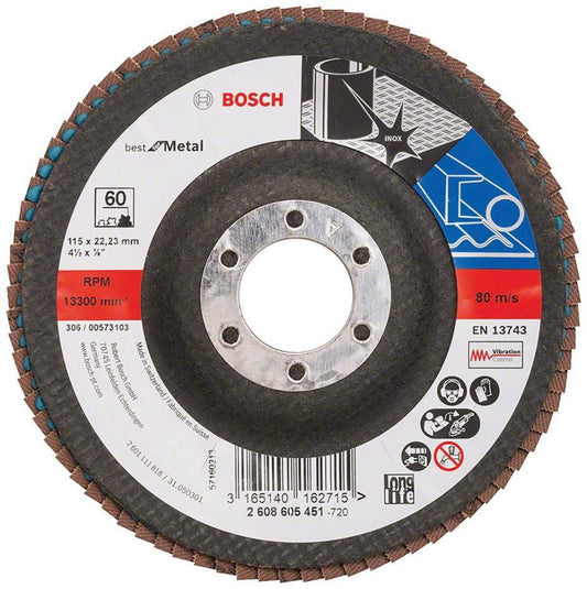 4 1/2" (115mm x 22.23mm) Angle Grinder 60 Grit Flap Disc - 2608605451