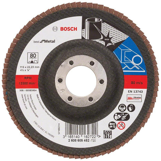 4 1/2" (115mm x 22.23mm) Angle Grinder 80 Grit Flap Disc - 2608605452