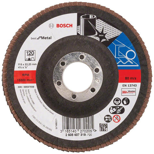 4 1/2" (115mm x 22.23mm) Angle Grinder 120 Grit Flap Disc - 2608607319