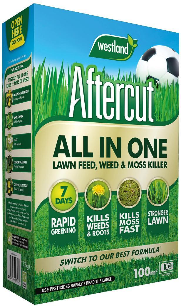 Aftercut All In One Lawn Feed, Weed & Moss Killer, 100sqm (3.2kg) Box - 20400460
