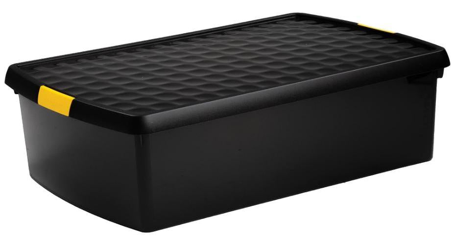 30L Clip DIY Recycled Storage Box with Lid, Black - 170mm x 395mm x 595mm - 19499