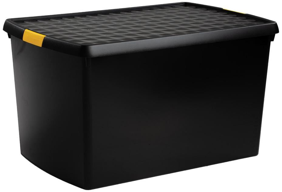 62L Clip DIY Recycled Storage Box with Lid, Black - 335mm x 395mm x 595mm - 19524