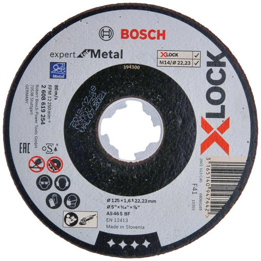 5" (125mm x 1.6mm x 22.23mm) Angle Grinder X-LOCK Expert for Metal Cutting Disc - 2608619254