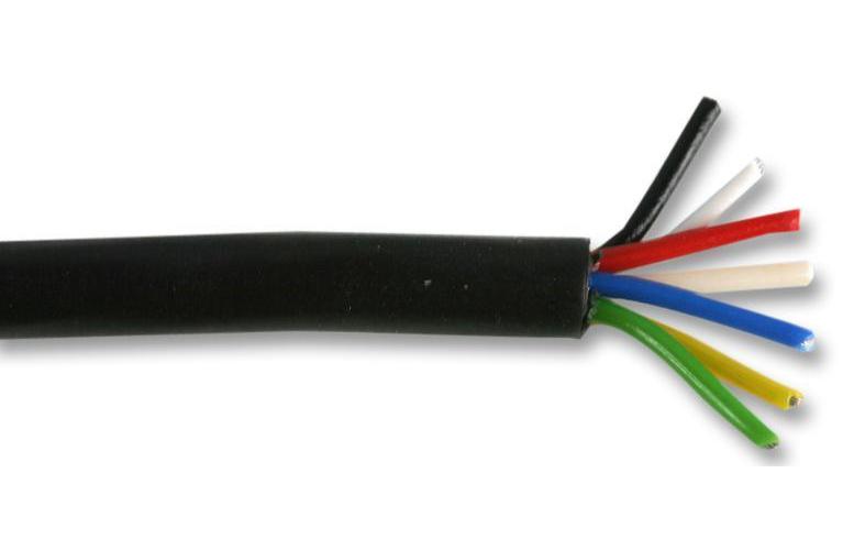 16-2-6A 6-Core Unscreened Cable, 0.2mm, Black, 100m - PPB0130