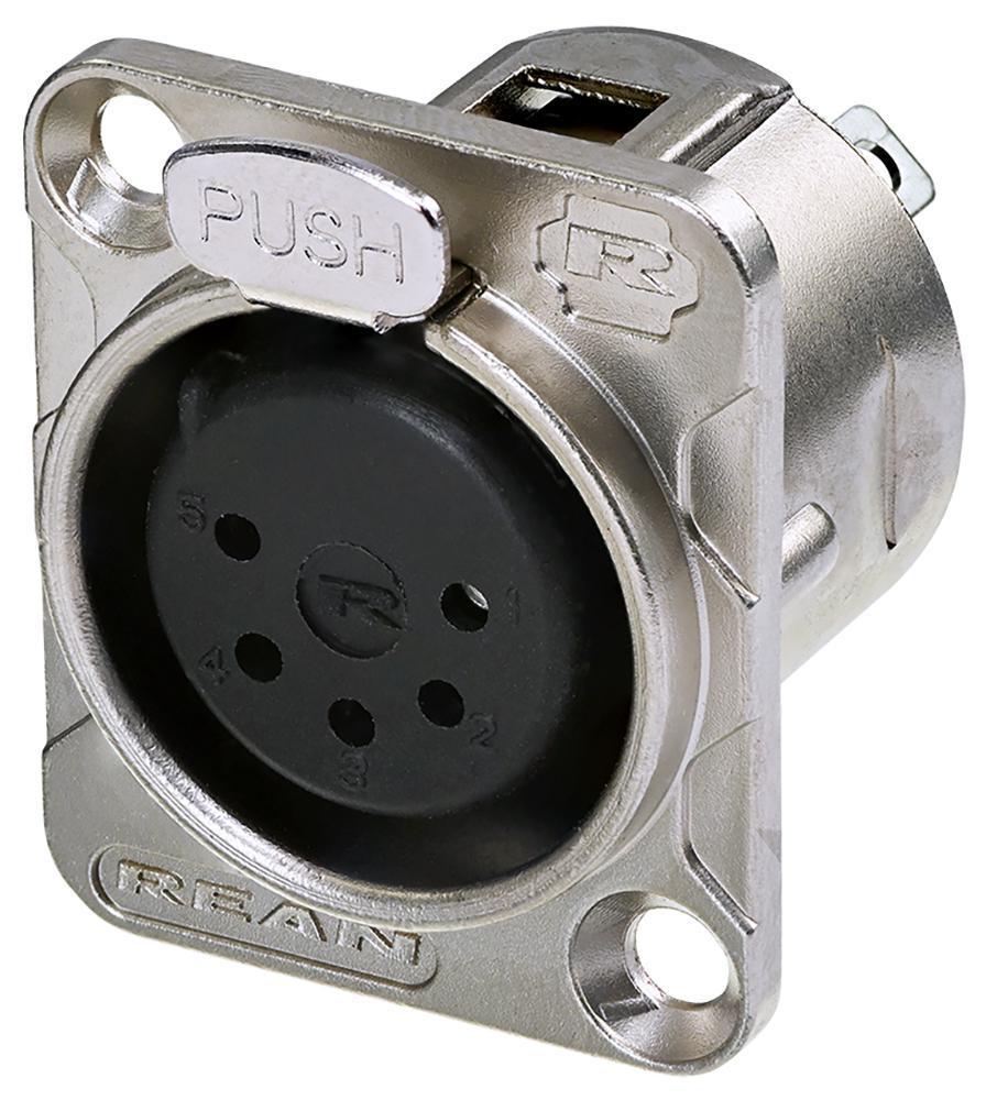 5 Pole XLR Panel Mount Socket, Nickel - RC5FDL