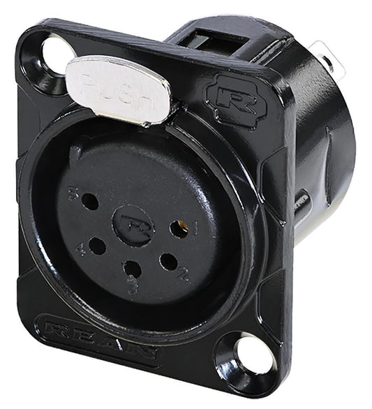 5  Pole XLR Panel Mount Socket, Black - RC5FDL-B
