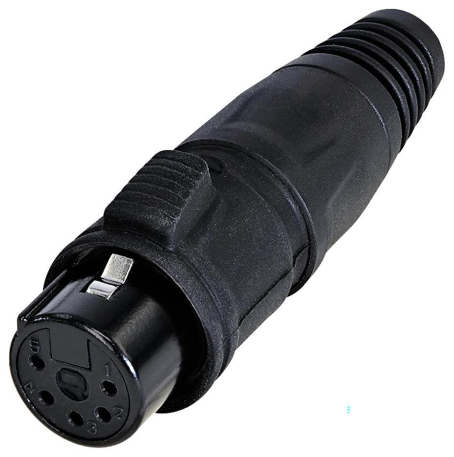 5 Pole XLR Socket, IP65, Black, Gold Plated Contacts - RCX5F-Z-002-0
