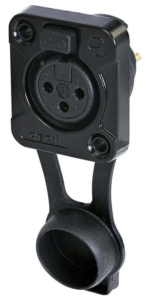 5 Pole Front Panel Mount XLR Socket, D Size, IP65, Black, Tin Plated Contacts - RRX3F-Z-001-0