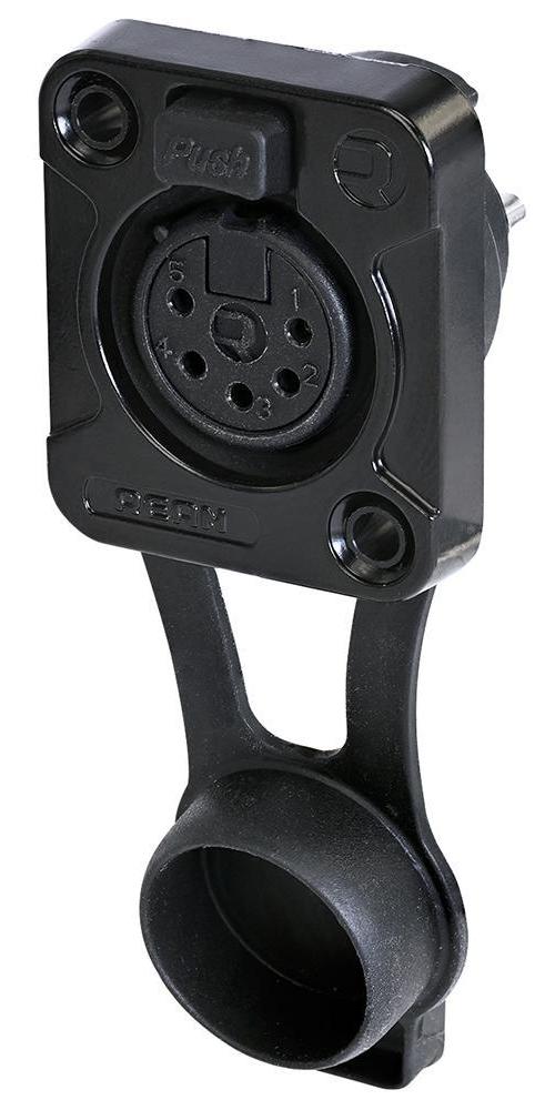 5 Pole Front Panel Mount XLR Socket, D Size, IP65, Black, Tin Plated Contacts - RRX5F-Z-001-0