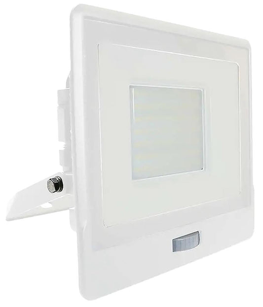 50W Slim Floodlight with PIR, 6500K, 4000lm, IP65, White - VT-158S-W 20279