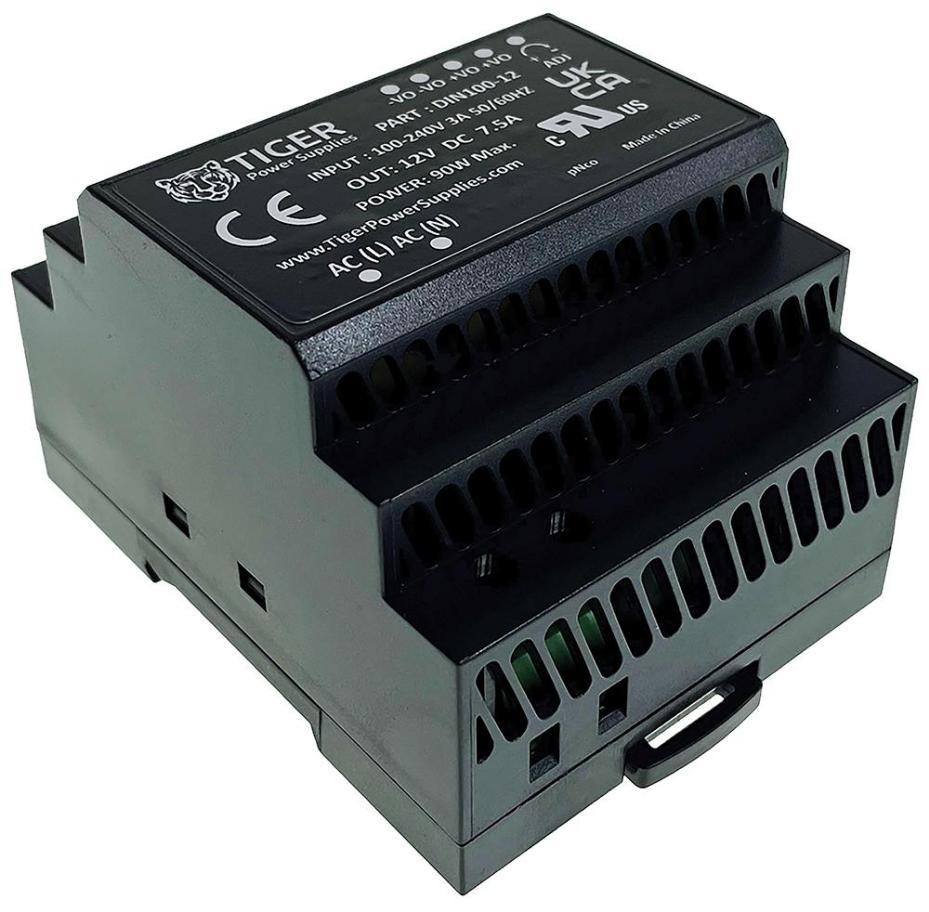 12V, 7.5A, 90W AC/DC DIN Rail Power Supply - DIN100-12