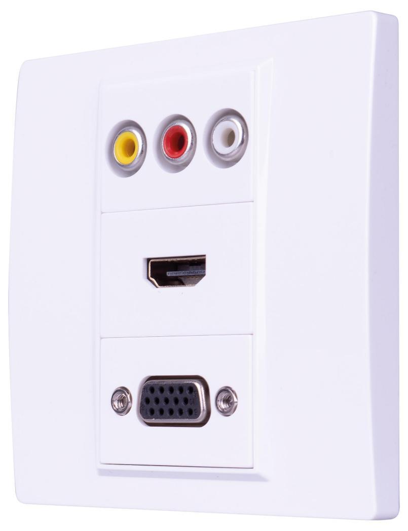 1 Gang 3x Phono VGA & HDMI 2.0 Multimedia Wallplate - F267FJ
