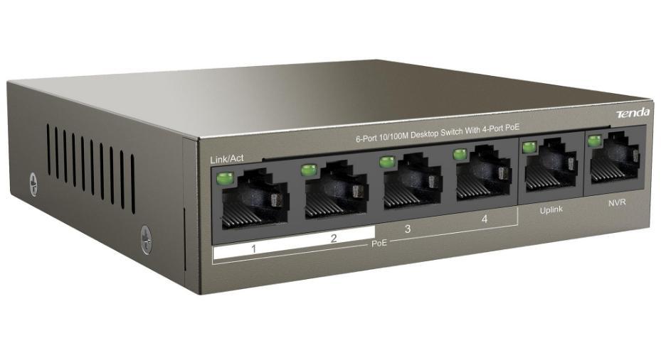 6 Port 10/100 Fast Ethernet PoE Desktop Switch with Dual Uplink Ports - TEF1106P-4-63W